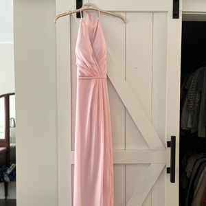 Jasmine Bridesmaid Dress- Pink, Poly Chiffon Fit & Flare Gown, Halter Neckline